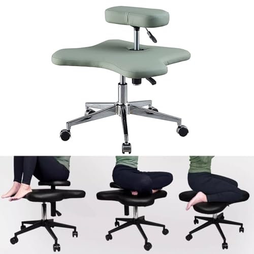 LULUMAIC Ergonomischer Kniestuhl, Stuhl mit gekreuzten Beinen, Meditationsstuhl mit Rollen, reduziert Rücken- und Nackenbelastung, für Zuhause und Büro (grüne Einheitsgröße)