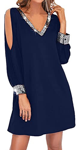 callmo Paillettenkleid Damen Winterkleid Kleid Silvester Glitzer Kleid Partykleid Cocktailkleid Pailletten Knielang Abendkleid Langarm Festlich Kleid Partykleid Abendkleid