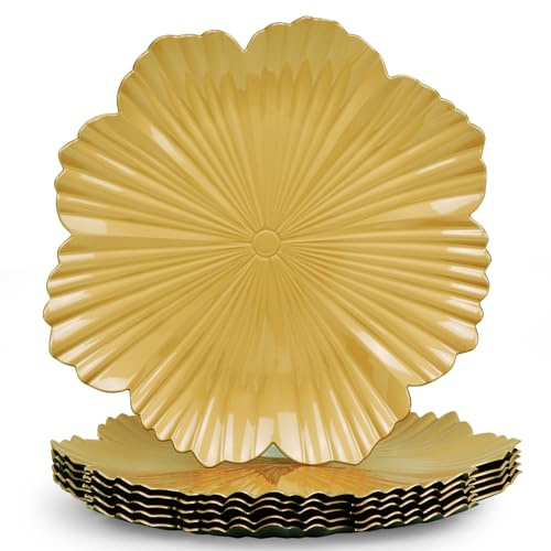 YXZHUOYU Charger Set of 6, Embossed Design, Elegant for Dinner Table, Premium Set, Nice Chargers for Plates, Enhances Dining Experience (Art, Gold)