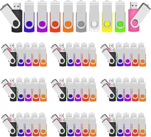TEWENE Lot de 100 Clé USB 2Go Cle USB 2.0 Flash Drive, 10 Couleurs | Conception à coque rotative, facile à transporter et largement compatible