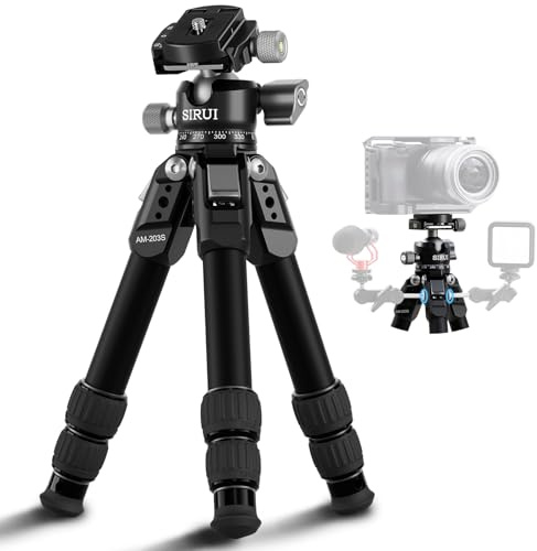 SIRUI Skrivbordsstativ i aluminium, för kamera, 15 kg lastkapacitet, maxhöjd 42 cm, lågprofiligt kulhuvud, kompakt minibordsstativ för DSLR, spegelfri kamera, vlogging, AM-203S+G0