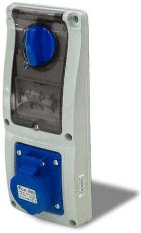 Presa interbloccata verticale con sezionatore interruttore, ad incasso, con magnetotermico, 220V 230V, 3 poli 2P+T, 32A, IP54 da interno