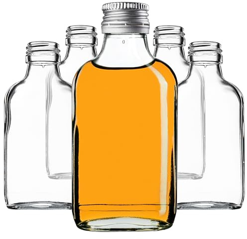 KADAX Lot de 50 gourdes Plates en Verre 100ml – Petites fioles à Bouchon vissant pour liqueurs, alcools & décorations