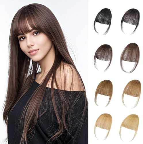 Flequillo de Clip, Flequillo Despeinado con Patillas, Extensión de Flequillo, Postizo con Clip, Flequillo Postizo para Mujeres Uso Diario (Flequillo Ligero Castaño Mocha)