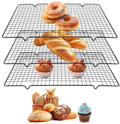 BTBHIHO Rejilla de enfriamiento cuadrada de acero al carbono, 3 unidades, para hornear, asar y enfriar, apta para lavavajillas (40 x 25,5 x 1,7 cm)