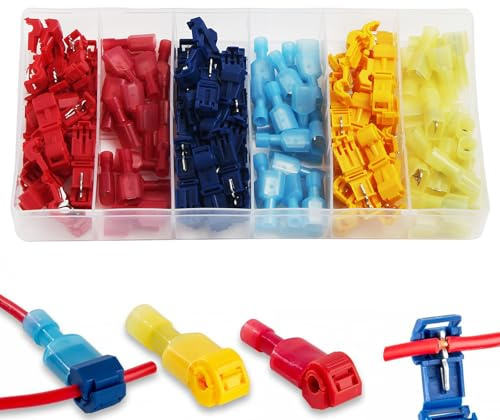 120Pcs T-Tap Wire Connectors Kit, Quick Splice Electrical Connectors Nylon Insulated Male Quick Disconnect Terminals, T-Tap Connectors for Wire Splicing Perfect for Automotive Marine Home Projects