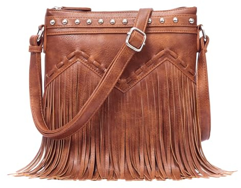 Sunwel Fashion Umhängetasche mit Fransen und Nieten, Western-Geldbörse, veganes Leder, Quaste, Umhängetasche, Umhängetasche für Damen
