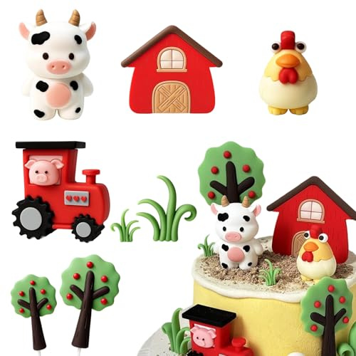 8 Stück Bauernhof Tortendekoration Kuh Tortendekoration Bauernhof Tier Tortenaufleger Kuh Schwein Huhn Torte Bauernhof Tier Geburtstags Dekoration