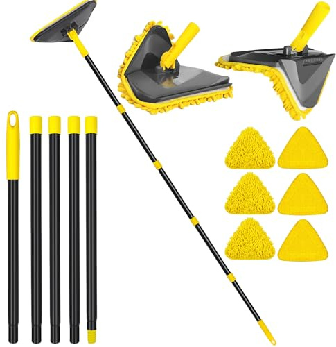 AegisHome Newly Upgraded Wall Cleaner Mop with Long Handle 82 Inches, 3-in-1 Ceiling Cleaning Tool Duster with 6 Replacement Microfiber Chenille Pads for Painted Walls, Window, Floor, Baseboard