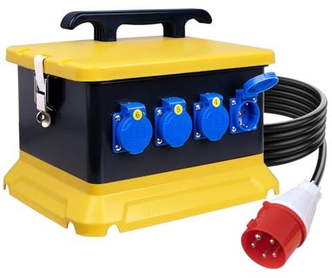 CHENGPI Construction Power Distributor 15 Modules with Circuit Breaker IP54 Waterproof Portable Socket Box with IP54 230V/16A Schuko Socket IP44 CEE Socket 400V/16A/32A for Construction Site Workshop