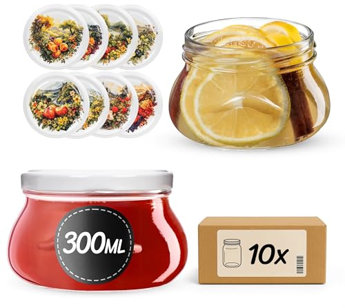 KADAX Set di 10 per marmellata in Vetro 300ml Ø82 frutteto – Tappo a Vite ermetico, per marmellate, Miele, confetture e bomboniere
