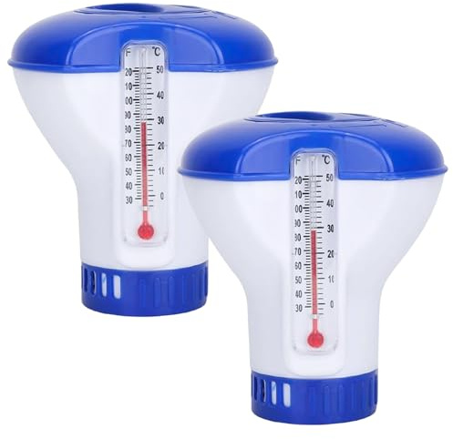 Dorccsi Flotador de Cloro para Piscina con termómetro, 2 Unidades de 5 Pulgadas, dispensador automático de Cloro en tabletas, Accesorio para Mantener el Agua Fresca y Limpia.