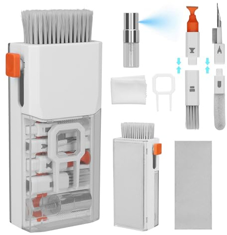 kwmobile Kit Limpieza PC 8en1 - Kit Limpieza Movil Auriculares Limpiador Teclado Ordenador Cámara - Set Completo Tamaño Compacto - Blanco