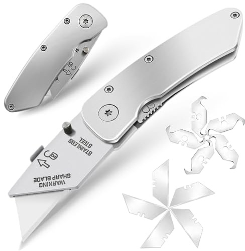 TobeedFnuuy Universalmesser, Klappbares Teppichmesser, EDC Messer mit 10 Auswechselbare Klingen Figur | Trapezklingen+Hakenklinge, Cuttermesser, Bastelarbeiten DIY Gebrauch Täglichen