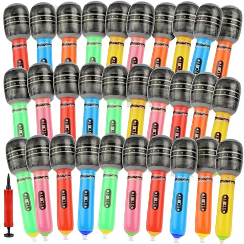 MOCCOOL 30 Pack Inflatable Microphones in Assorted Colors for Adults, Concerts, Karaoke Party Decorations, Music Theme Birthday Party Favors, Cosplay Props