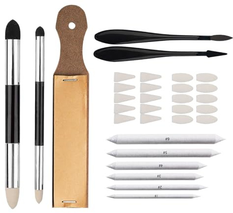 31 tocones de mezcla y tortillones, tocones de dibujo, mezcladores, papel de mezcla, tocón y tortillones, herramientas de dibujo, papel de lija, 20 cabezales de esponja para artistas de bocetos