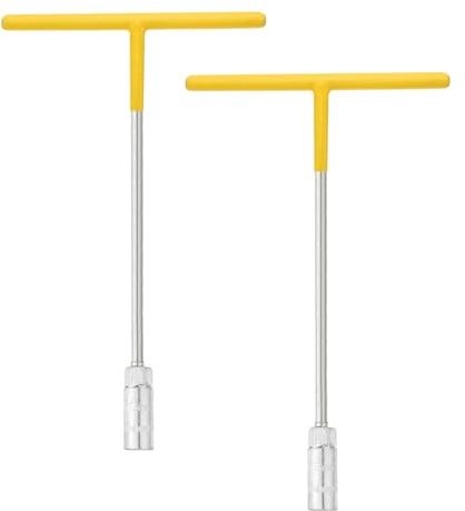 sourcing map 2pcs T-Handle Wrench Socket 13mm 6-Point Metric Socket with Long Reach Chrome Vanadium Steel for Motorcycle Bicycle Car Repair, Silver-Yellow
