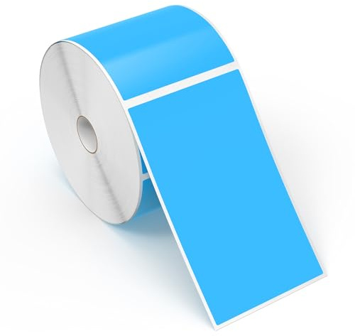 Meitaat 500 stycken klistermärken fluorescerande blå självhäftande självhäftande självhäftande etiketter avtagbara 12,7 × 7,6 cm rektangulär klistermärke rulle