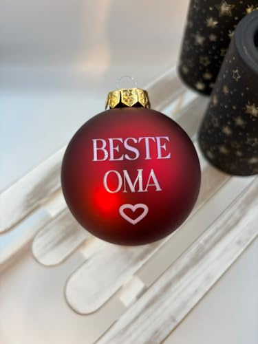 Weihnachtsbaumkugel Beste OMA mit Herz 8cm rot matt - gelaserte Christbaumkugel aus Glas - Geschenkidee Omi zu Weihnachten - Baumschmuck Weihnachtskugel Großmutter