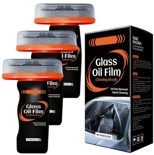 3PCS Hand-Held Glass Emulsion Car Cleaner – 3.5oz Windscreen Oil Film & Fingerprint Remover for Car Windows Mirrors Glass Surfaces – Easy-to-Use Cleaning Polishes Tool Auto Glass Cleaner for Cars