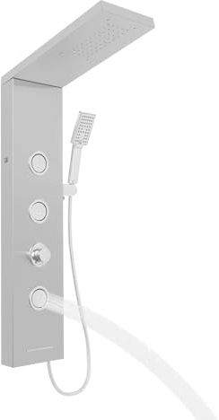 Duschpanel utan armatur, LED-duschpelare i rostfritt stål med 4 funktioner, regndusch, massagedusch, handdusch och badinlopp för badrum dusch, regndusch utan armatur (silver)
