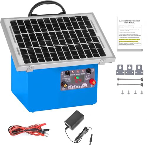 FarmNix 32KM Recinzione Elettrica Solare, Dispositivo 12V con Pannello Solare da 7.5W, 0.5J 9.5KV Pastore elettrico mit Batteria 7Ah, Per Mucche, Bestiame, Allevamento Di Pollame (Blu)