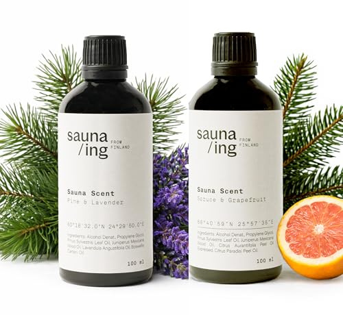 sauna/ing Saunaaufguss Set Kiefer & Lavendel & Wacholder & Fichte Sauna Aroma mit Reinen Ätherischen Ölen – Saunaöl Geschenkset – Hergestellt in Finnland