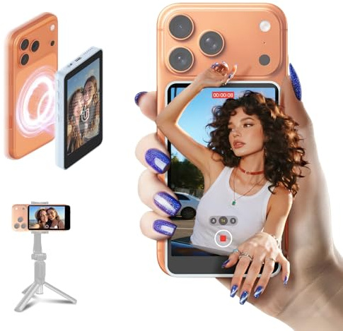 SYNCO XView Écran Moniteur Selfie pour iPhone 7-17 & Android (Bleu) | Sans Fil 50m, Batterie 3H, Support 1080p, Latence 40ms, Retour Caméra Arrière, Haut-Parleur Intégré pour Vlog & YouTube
