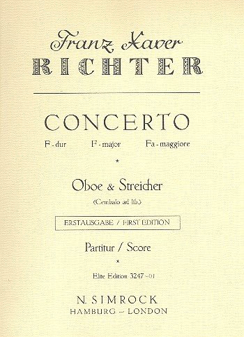 Konzert F-Dur: Oboe und Streichorchester, Cembalo ad libitum. Partitur.