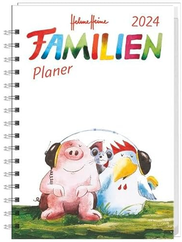 Helme Heine Familienplaner Buch A5 2024. Familienkalender mit 5 Spalten. Liebevoll illustrierter Buch-Kalender mit Einstecktasche und Schulferien. Terminplaner mit 160 Seiten.