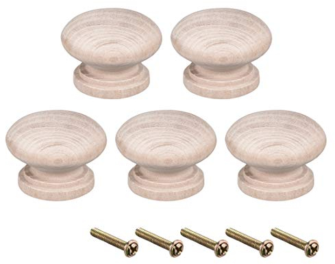 sourcing map 5Stk Runde Holzknöpfe Holz Sprühfarbe Küche Möbel Kabinett Zuggriffe für Kleiderschublade Kleiderschrank M4 Innengewinde 34mm Dmr Polieren