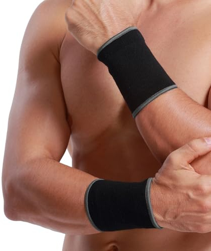 NEOtech Care Muñequera de sujeción Tejido ligero, elástico y transpirable - Compresión media (Negro, Talla L, 2 Unidades)