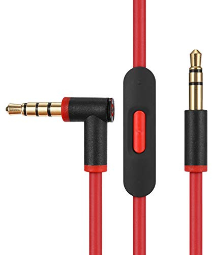 cipher Replacement Audio Cable Cord Wire,Compatible with Beats Headphones Studio Solo Pro Detox Mixr Executive Pill with in Line Mic and Control (Black Red)