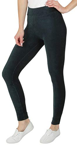 exfaMouSstore Ladies Pull on High Waist Soft Cotton Velour Corduroy Cord Leggings Green 8 Medium