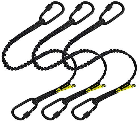 Premium Quality Dual Carabiner Tool Lanyard – Safety Fall Protection – Aluminium Screw Lock – Twin Locking Attachments - Ultra-Sturdy Tool Leash – Reflective Hi Visibility - 3 Foot (Black 3PK)