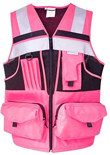 ZUJA 3M Reflektierende Streifen Sicherheitsweste Strick und Oxford Warnweste mit Taschen, helle Konstruktion, Arbeitskleidung für Herren und Damen, Pink, Medium