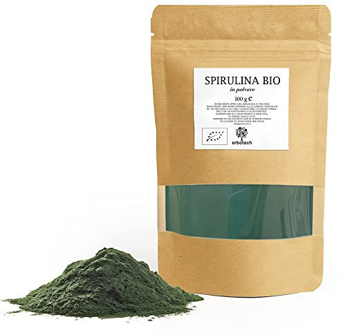 ERBOTECH Polvere di Spirulina BIO, Busta da 100 g, Ricca di Proteine, Calcio e Vitamine, Ricca di Nutrienti, Supporto Biologico, Vegan, Made in Italy