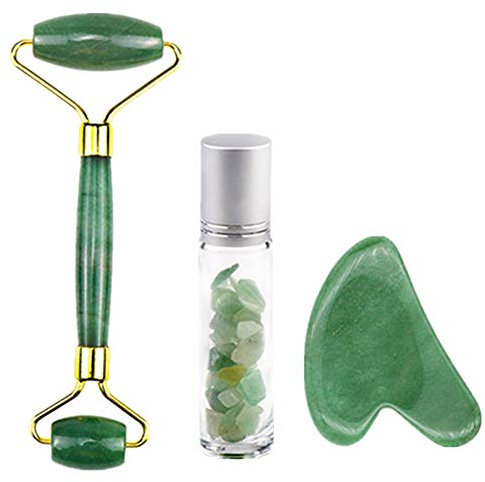 Massage Roller MassagegeräT Gesicht Gesicht Hautpflege Gesicht Werkzeuge Gesicht Pflege Hautpflege Kühlschrank Quarz Falten Release Roll Geschenk Set Green