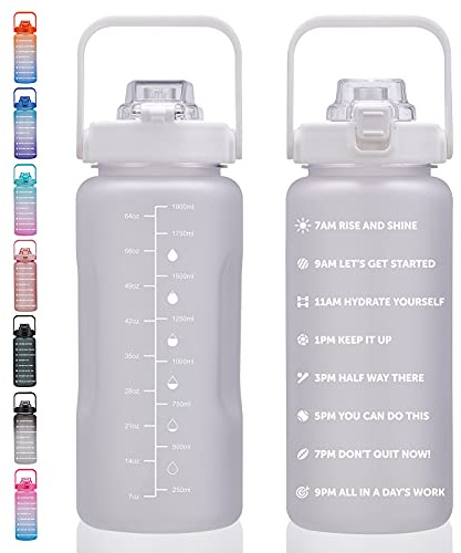 Half Gallon/64oz Large Water Bottles with Motivational Time Marker, Removable Straw & Handle, Leakproof & BPA Free Gradient Frosted Water Jug for Women Men to Fitness, Gym, Workout, Outdoor Sports