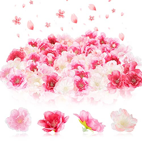 Dilunave Künstliche Kirschblütenblätter, Pfingstrosen, Gänseblümchen, Dekoration, Sakura, Blumenkopf-Dekoration für Kleider, DIY-Zubehör, Hochzeit, Party, Zubehör, 100 Stück, Hellrosa, Rosa, 100 Stück | Kunstkirschblütenköpfe zum Basteln, für Hochzeiten, Blumenpartys, DIY-Geschenkzubehör, 3,8 cm Blütenblätter