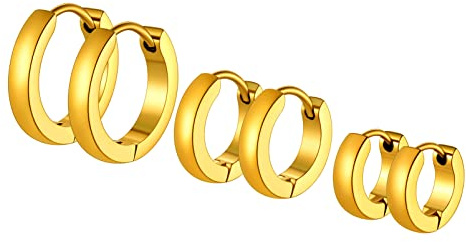 PROSTEEL Huggie Creolen Set für Damen Herren Hip Hop kleine Kreolen Edelstahl/18k vergoldet mini Hoop Ohrringe Ohrschmuck Accessoire, 3 Paare Set