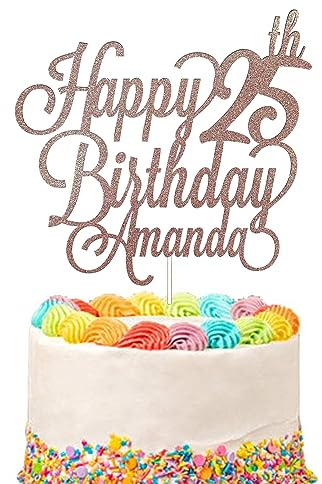 Personalised Happy Birthday Glitter Cake Topper Customised with Any Name & Any Age Party Cake Decoration for 1st 10th 13th 16th 18th 20th 21st 30th 40th 50th 60th 70th 80th (Rose)