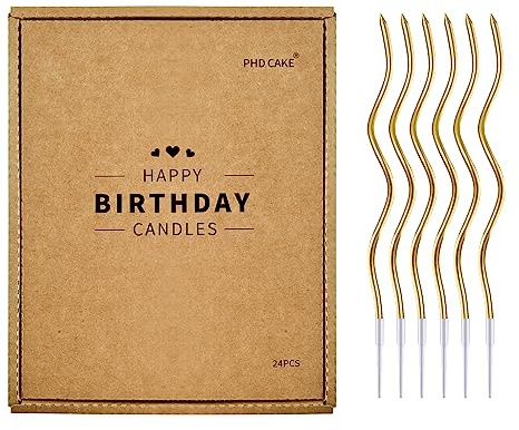 PHD CAKE 24-Count Gold Spiral Long Thin Metallic Birthday Candles, Cake Candles, Birthday Parties, Wedding Decorations, Party Candles