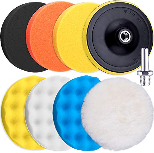 SIQUK 9 Pezzi Tamponi Lucidatura Auto 130mm Tamponi di Spugna Lucidatura Spugna Tampone Lucidare la Lana Kit Lucidatrici Auto per Levigatura Ceretta