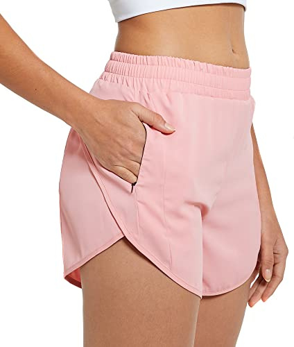 Dam sportshorts korta byxor andas shorts hög midja strand träningsoverall med band för yoga sport jogging fitness löpning, rosa, L