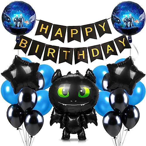 Geburtstag Luftballons Junge, 28 Stück Luftballon Geburtstag Kit, Pentagramm Folienballon, Folienballons Rund, Geburtstagsdeko Tier Schwarz, Banner, für Kindergeburtstag Decorations