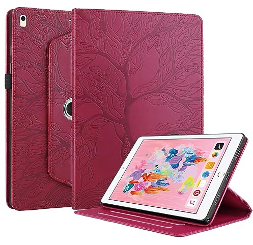 Succtopy Hülle für iPad 9/8/7 (10,2, Modell 2021/2020/2019, 9./8./7. Generation) PU Leder 360° Drehbar Multi-Winkel Lederhülle mit Standfunktion und Stifthalter Schutzhülle iPad 10,2 Zoll - Rot