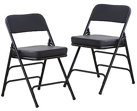 BOOSDEN Gepolsterter Klappstuhl, 2 Pack, Faltbarer Stuhl mit dickem Kissen | Metall-Klappstuhl für Outdoor & Indoor & Essen & Party, Schwarz