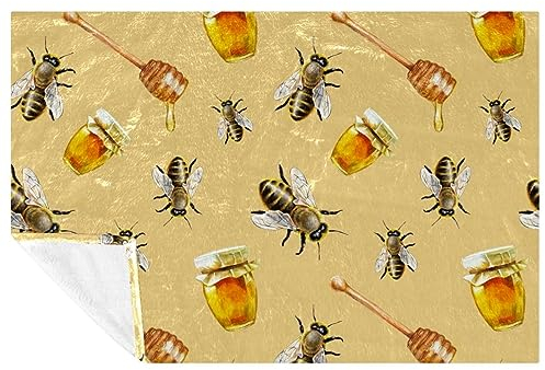 VAPOKF Watercolor Bees and Honey Jars Prints Soft Warm Cozy Blanket Throw for Bed Couch Sofa Picnic Camping Beach, 150 * 200cm