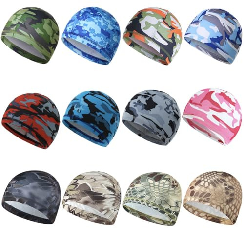12 Pieces Cooling Skull Caps for Women Men Cycling Running Sports Beanie Hat Helmet Liner Sweat Wicking Cap Head Wraps